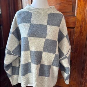 Sincerely Jules Gray and Blue Checkered Sweater